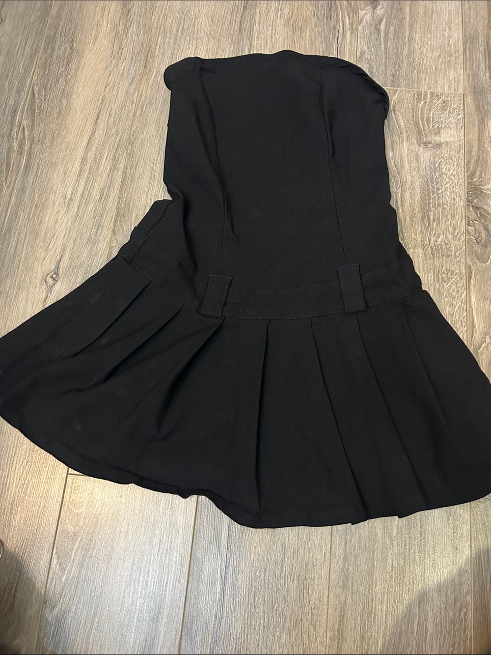 Girls Black Strapless Pleated Skirted Dress